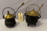 2 CAST IRON POTS WITH LID AND STIRRER