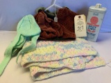 BABY AFGHAN, DOLL COAT, KNIT HAT AND BOOTIES, CAN OF REXALL BABY CARE