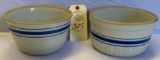 STONEWARE CROCK BOWLS WITH BLUE RINGS