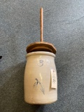 3 GAL STONEWARE BUTTER CHURN CROCK WITH LID AND PADDLE