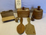 WOODEN BUTTER MOLD PRESS, BROKEN LARD PRESS, BUTTER PADDLES