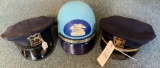 1 POLICE HELMET AND 2 POLICE CAPS