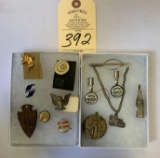 MORTON SALE ADVERTISING, WW11 MEDAL AND HAT PINS AND CHARMS