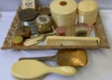 VANITY SET, METAL JEWELRY BOX AND MANICURE ITEMS