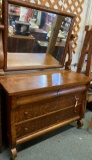 TIGER OAK 4 DRAWER DRESSER WITH MIRROR