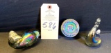 3 CARNIVAL GLASS PAPER WEIGHTS, 1 MARKED MOSSER GLASS CAMBRIDGE OH, WHALE, SWAN