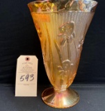 JANETTE CARNIVAL GLASS VASE IRIS & HERRINGBONE PATTERN