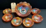 CARNIVAL GLASS SERVING BOWL & 6 SMALL BOWLS (BERRY SET)