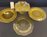 AMBER CARNIVAL GLASS PLATES & BOWL