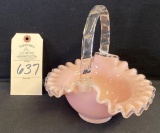 PINK FLUTED BASKET WITH CLEAR HANDLE