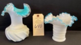 2 WHITE & BLUE FLUTED VASES