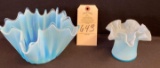 2 BLUE FLUTED VASES