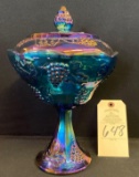 STEMMED CARNIVAL GLASS CANDY DISH WITH LID