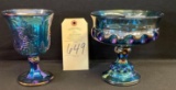 2 STEMMED CARNIVAL GLASS DISHES