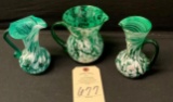 3 SMALL GREEN & WHITE PITCHERS