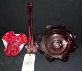 RED VASE, RED & WHITE DISH, RUBY RED BOWL