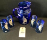 BLUE PITCHER & GLASSES SAILBOAT