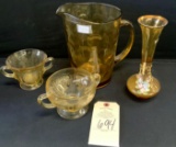 AMBER GLASS 2 SUGARS, PITCHER, VASE (NASCO JAPAN)