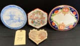 3 HAND PAINTED PLATES, 1 STONE PLATE