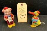 WIND UP TIN TOY DUCK & PIG