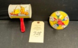 TIN TOY NOISE MAKER AND RATTLE