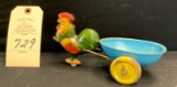 TIN TOY CHICKEN PULLING CART