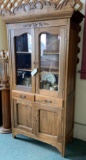 PINE KITCHEN CUPBOARD W/GLASS DOORS