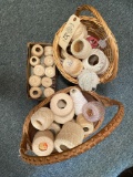 2 WICKER BASKETS OF CROCHET THREADS