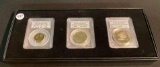 1976-S BICENTENNIAL 25C, 50C, $1 DESIGNERS SET WTIH BOX PCGS CERTIFIED PROOF