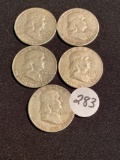 5 FRANKLIN HALF DOLLARS