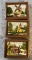 Three small wooden tapestry pictures