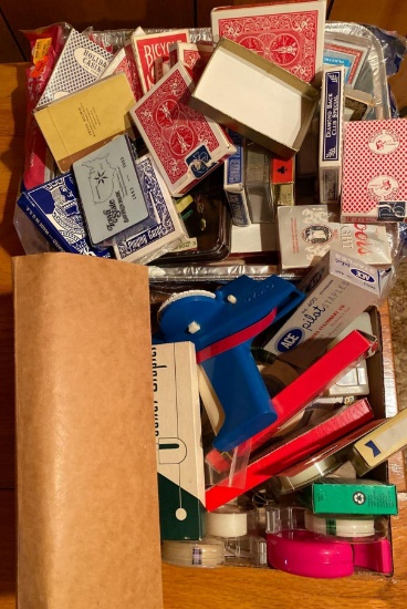 Misc office supplies and playing cards