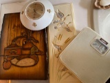 Engraved duck picture clock and bathroom scale