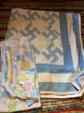 Blue and white quilt some staining and baby quilt