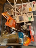 Flat of misc electrical supplies an extension cords