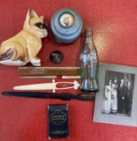 Advertising ruler & letter openers, Antique photo, Coke bottle, Congress playing cards