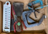 Clamps, putty knife, thermometer