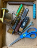 Scissors, putty knife, pencil sharpener and misc