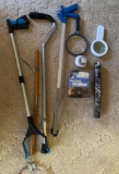 Cane, grabber, ice walkers, umbrella, magnifiers and timer