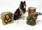 Made in Japan planter, ceramic bank collie, tree and bird