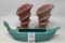 USA boat planter and two pink vases