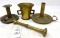 Two antique candleholders, brass medical mortar and pestle - civil war era