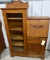 Antique oak drop front secretary with side curio