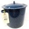 Blue/white speckled enamelware pot w/lid