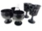 Three black amethyst wine glasses, 2 stemmed glasses