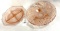 Pink depression divided plate with handles and three footed dish