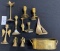 Antique brass candleholders, boat, angels and pan