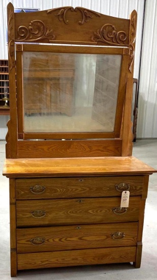 Antique three drawer dresser with mirror