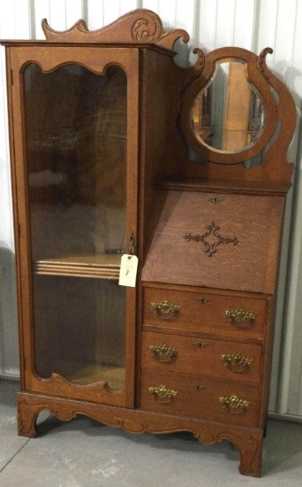 Antique oak drop front secretary with side bookcase Skandia Furniture Co. Rockford, IL