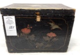 Antique decorated lacquered wooden box with war ration and other ephemera, old deeds,etc